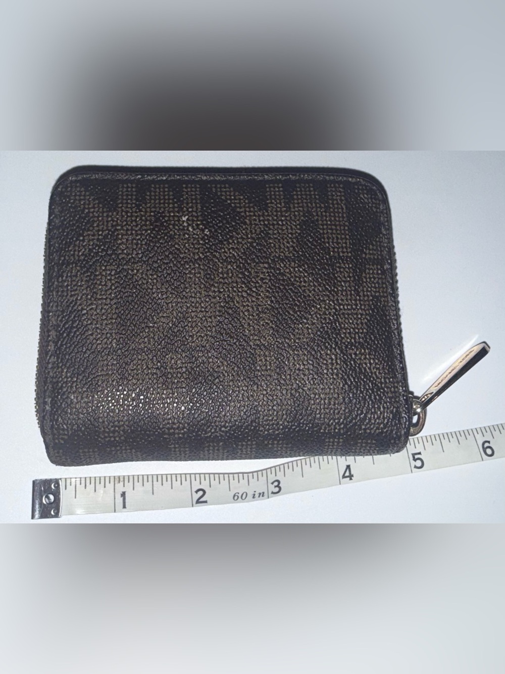 Used-Michael Kors Dark Brown Signature Zip-Around Wallst - Picture 2 of 8